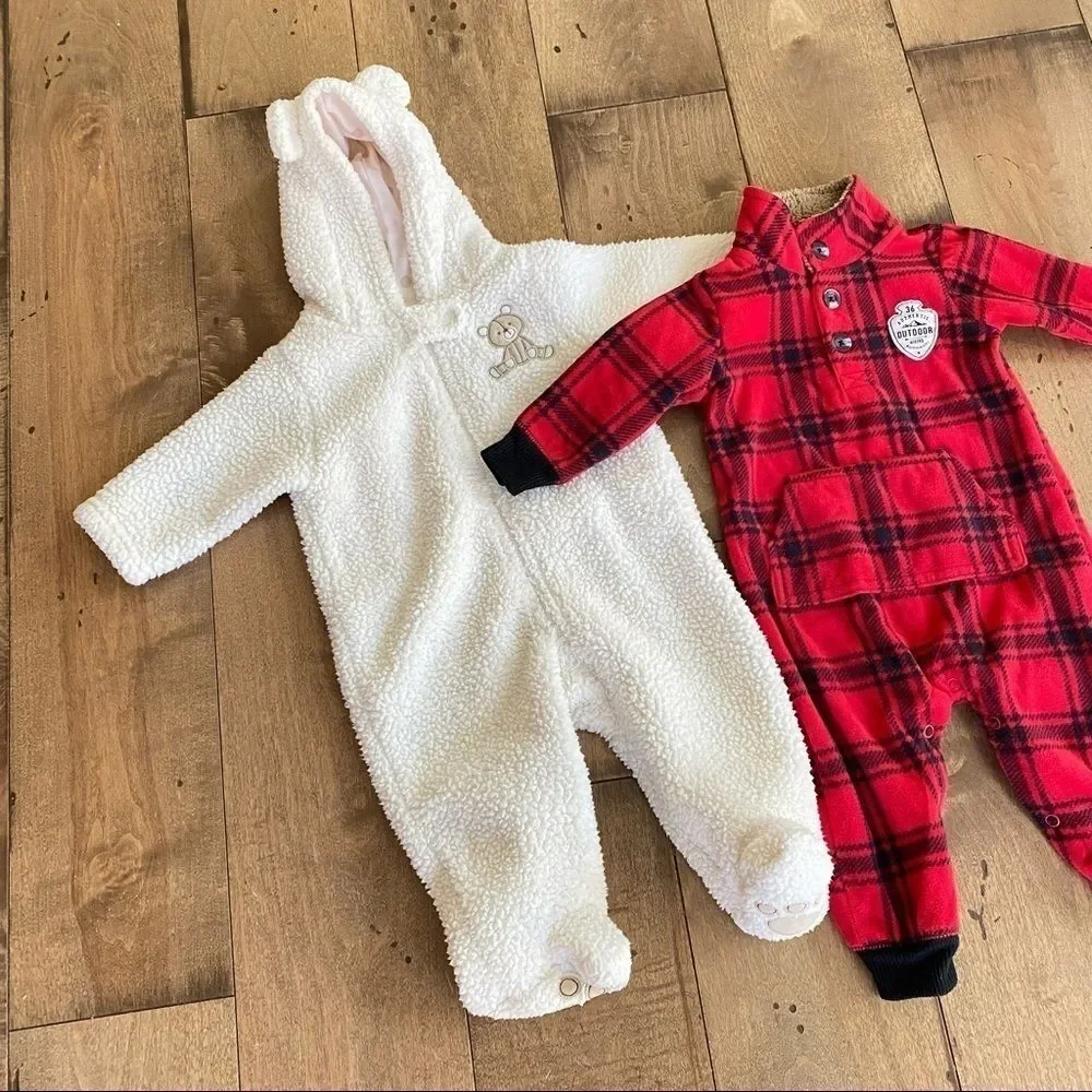 Carter’s Fleece Outfits Coveralls 2 Pair Baby Infant 6 Months Footies